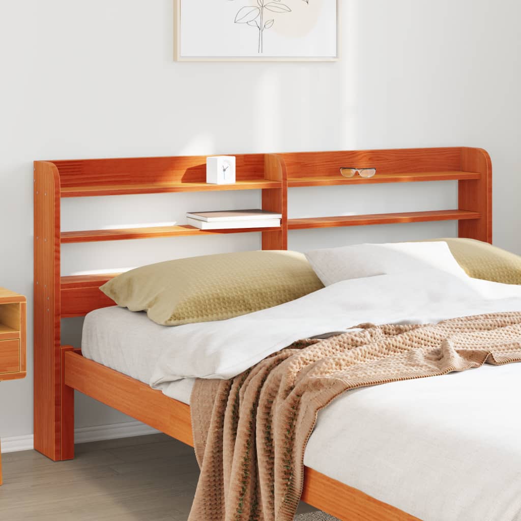 vidaXL Kopfteil mit Ablagen Wachsbraun 120 cm Massivholz Kiefer