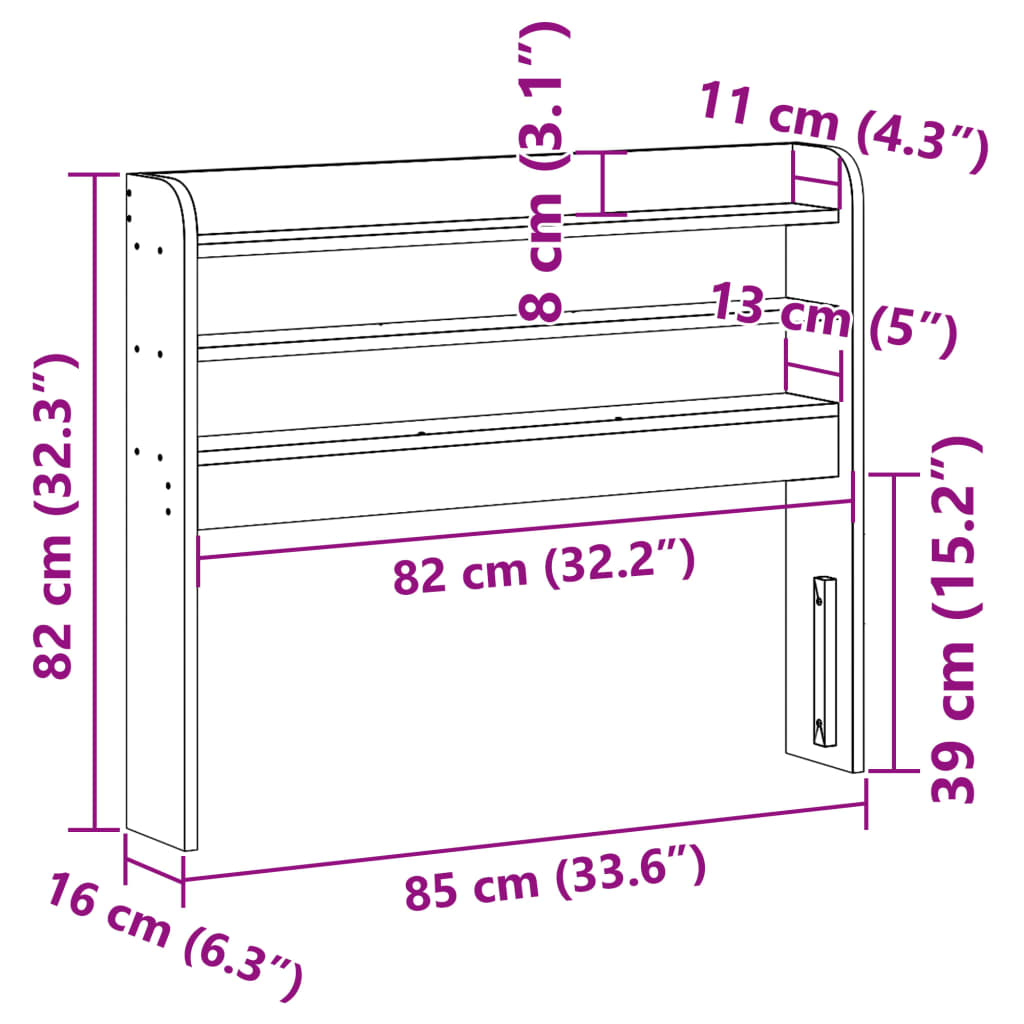 vidaXL Kopfteil mit Ablagen 75 cm Massivholz Kiefer