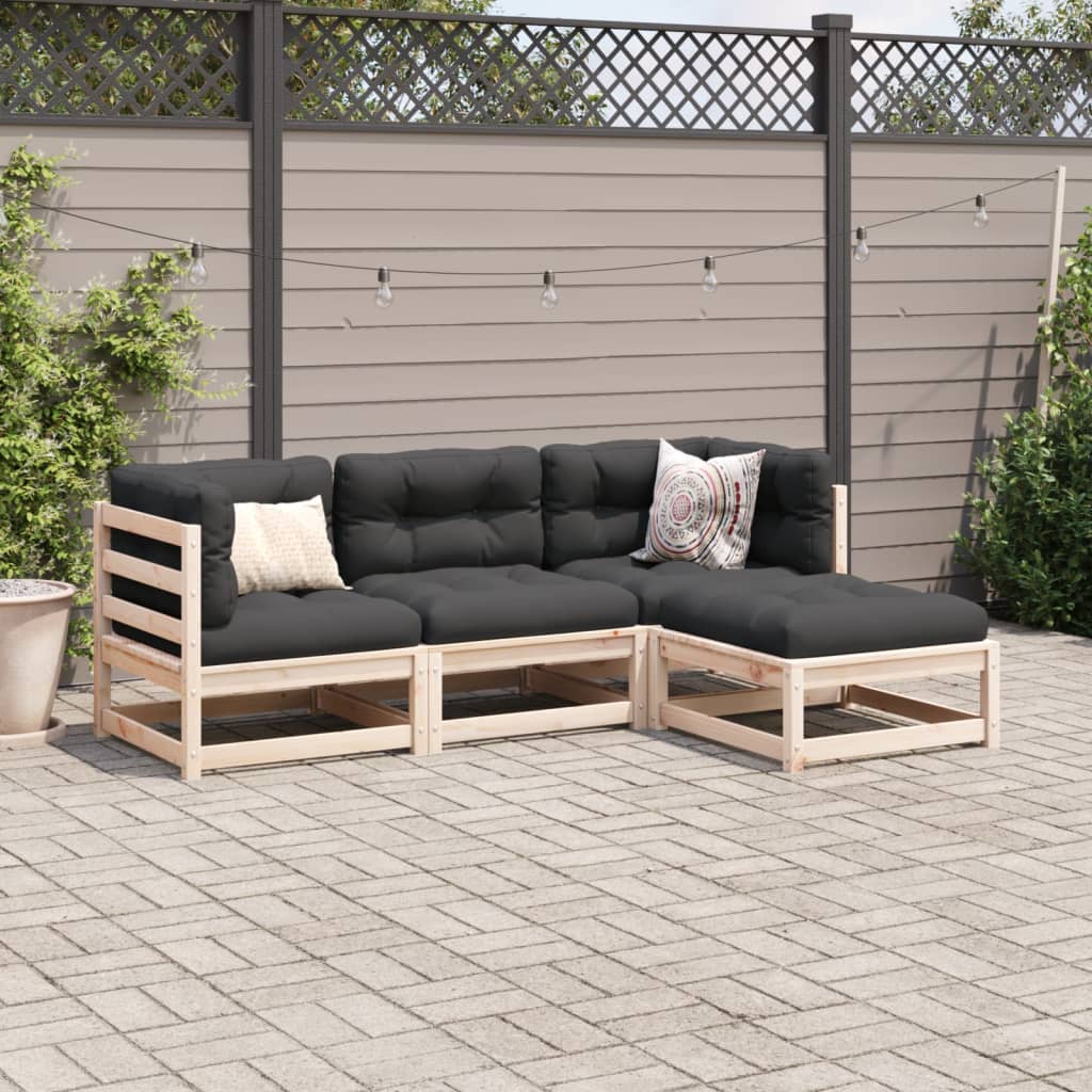 vidaXL 4-tlg. Garten-Sofagarnitur mit Kissen Massivholz Kiefer