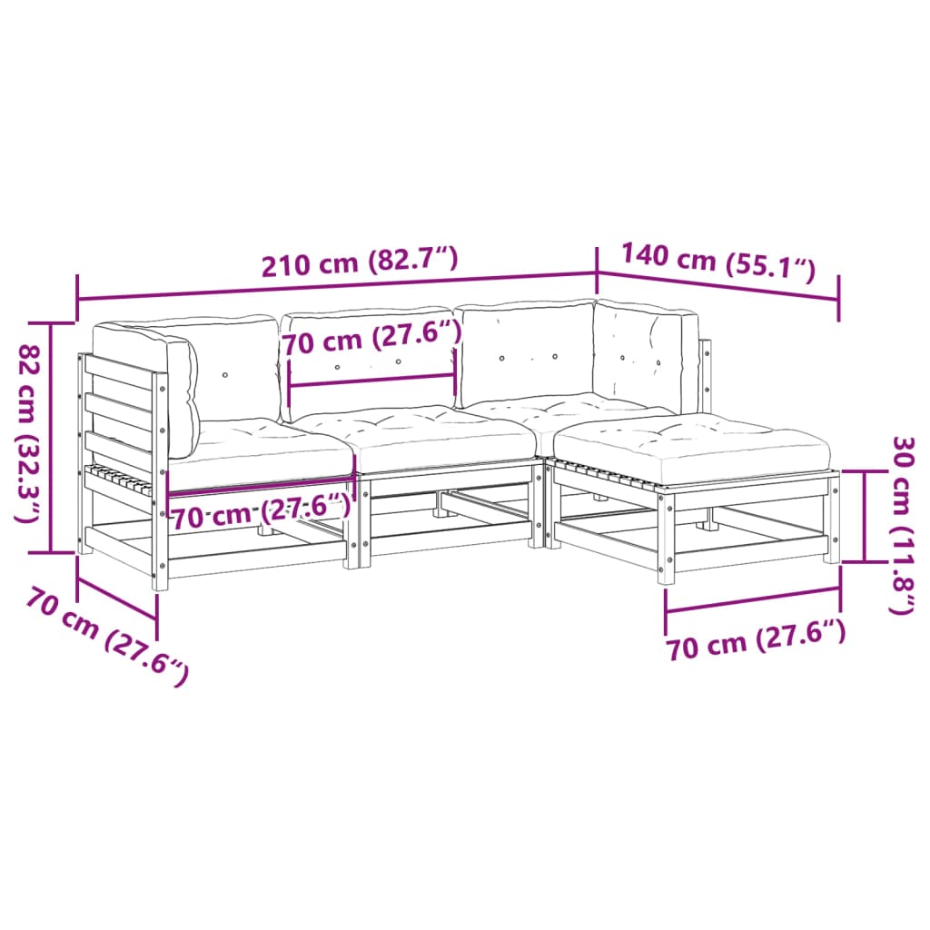 vidaXL 4-tlg. Garten-Sofagarnitur mit Kissen Wachsbraun Kiefernholz