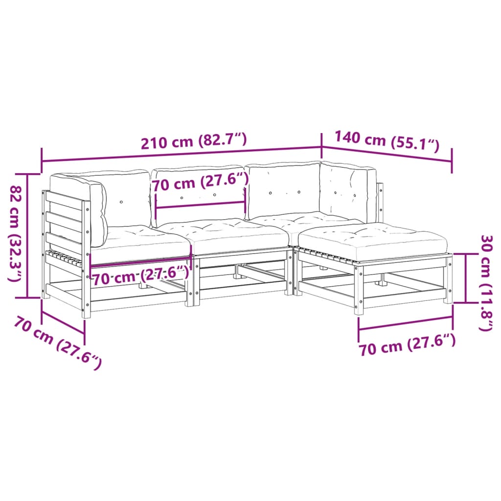 vidaXL 4-tlg. Garten-Sofagarnitur mit Kissen Massivholz Douglasie