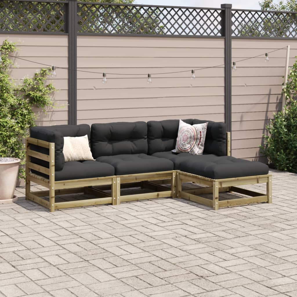 vidaXL 4-tlg. Garten-Sofagarnitur mit Kissen Kiefernholz Imprägniert