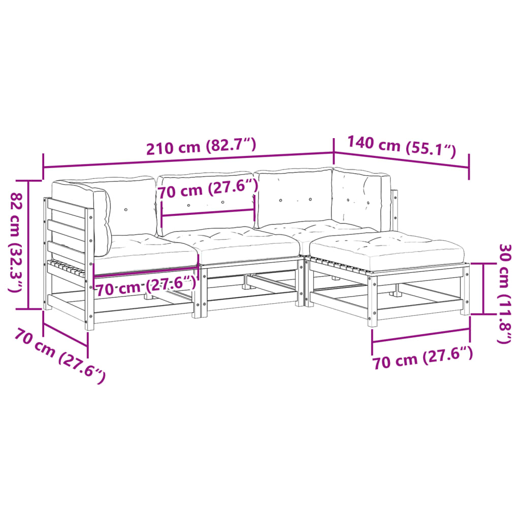 vidaXL 4-tlg. Garten-Sofagarnitur mit Kissen Kiefernholz Imprägniert