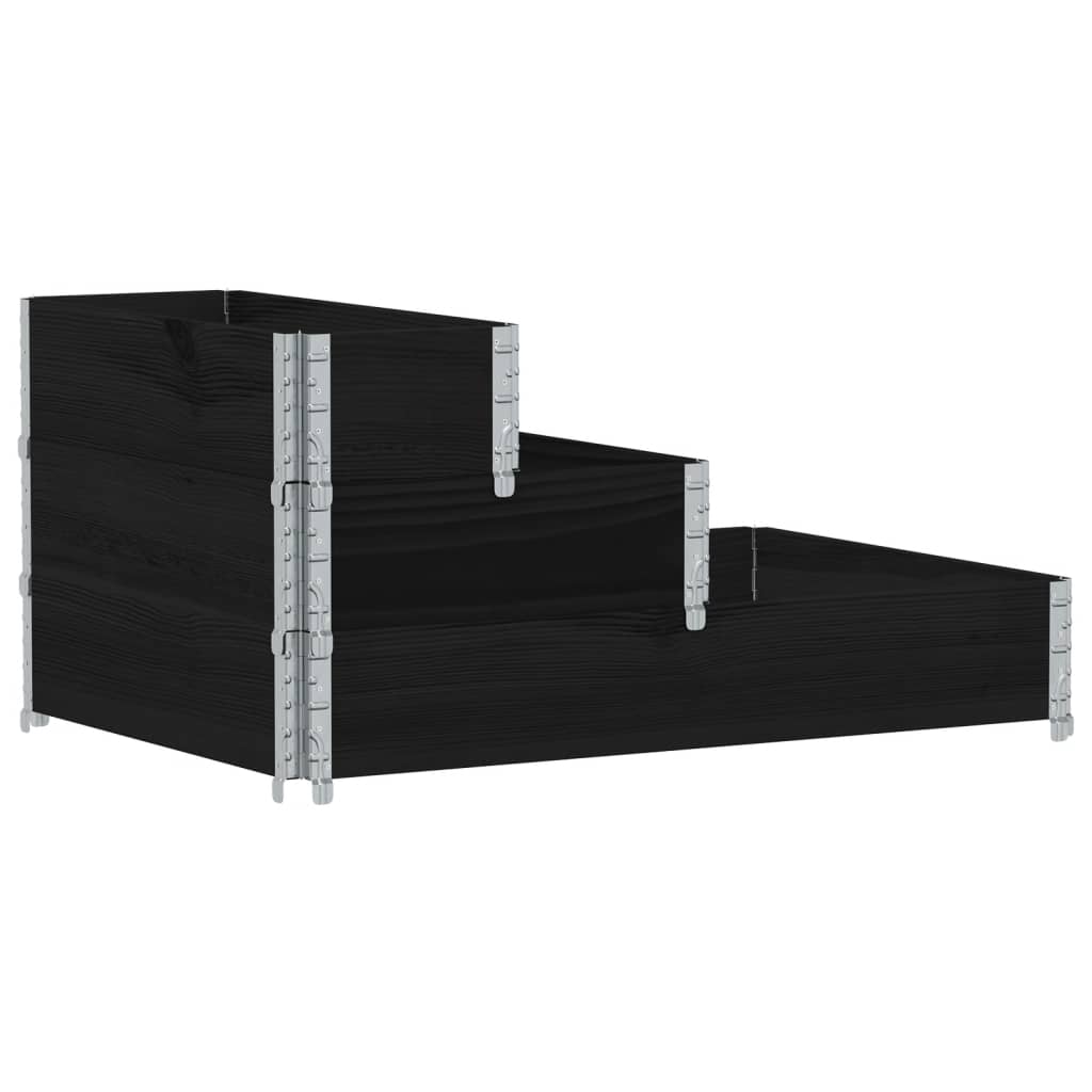 vidaXL Rehausse de palette 3 niveaux noir 120x80 cm Bois massif