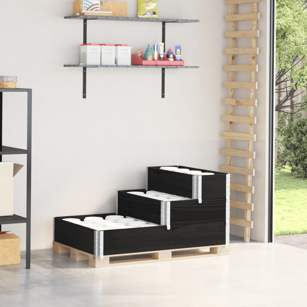 vidaXL Rehausse de palette 3 niveaux noir 120x80 cm Bois massif