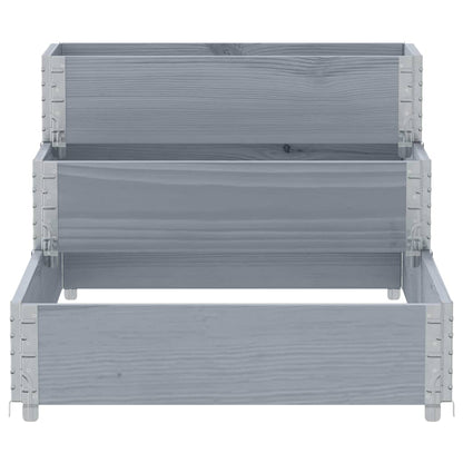 vidaXL Paletten-Aufsatzrahmen 3-fach Grau 120x80 cm Massivholz Kiefer