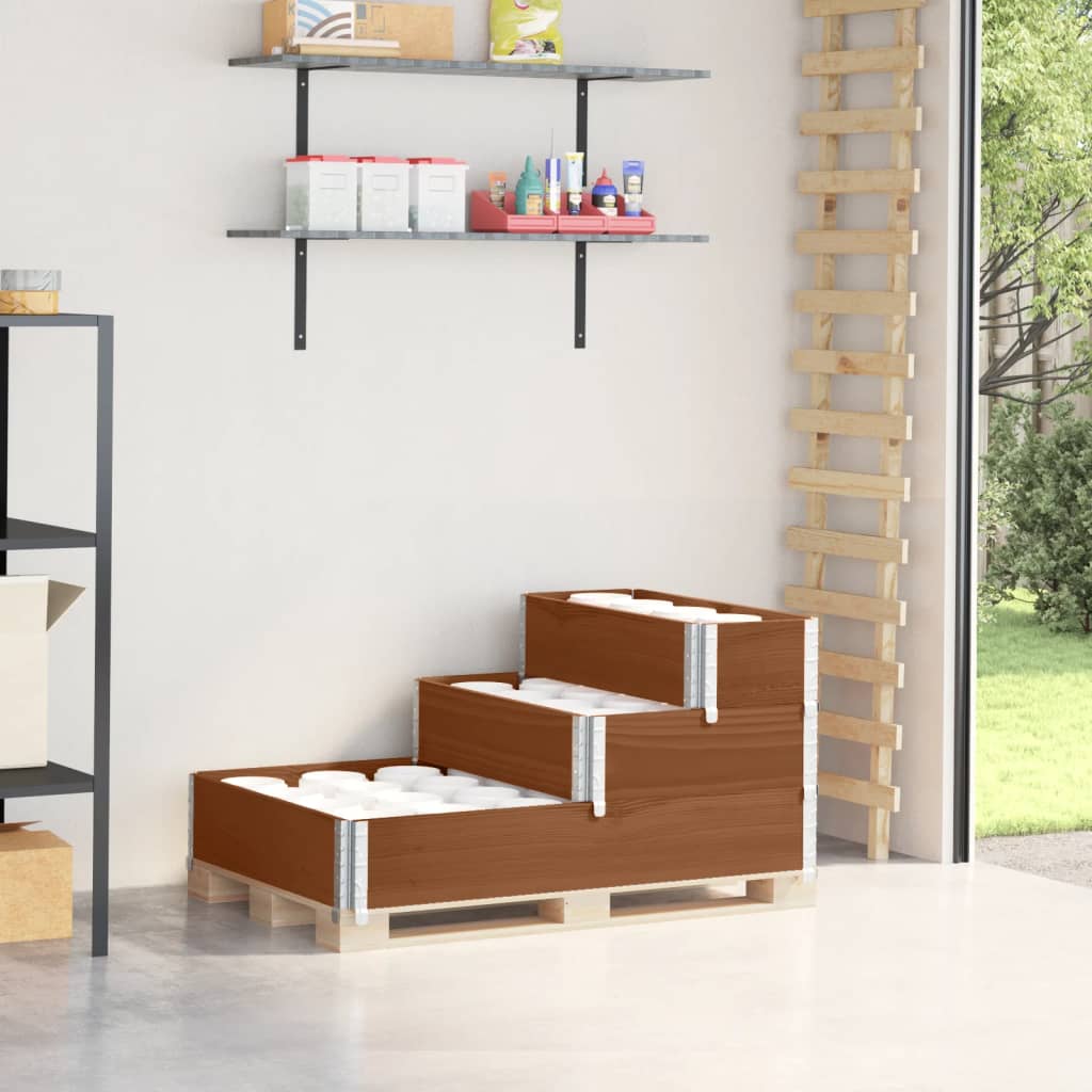 vidaXL Rehausse de palette triple marron 120x80 cm en pin massif