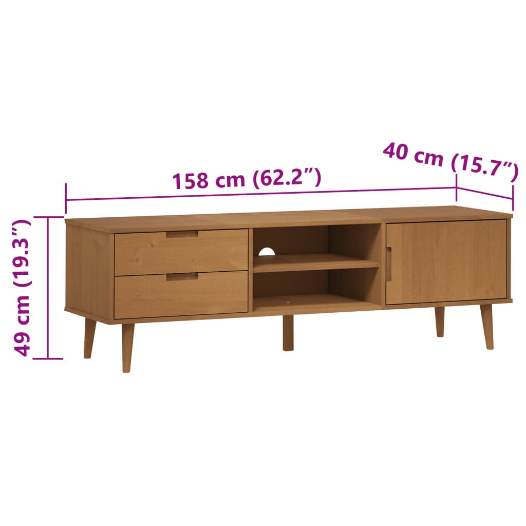 vidaXL Meuble TV MOLDE marron 158x40x49 cm pin massif