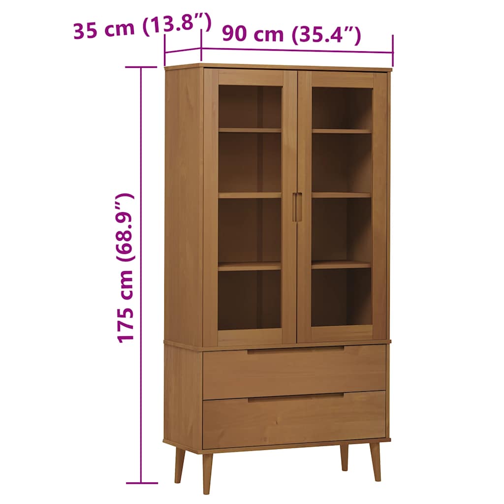 vidaXL Vitrine MOLDE marron 90x35x175 cm bois de pin massif