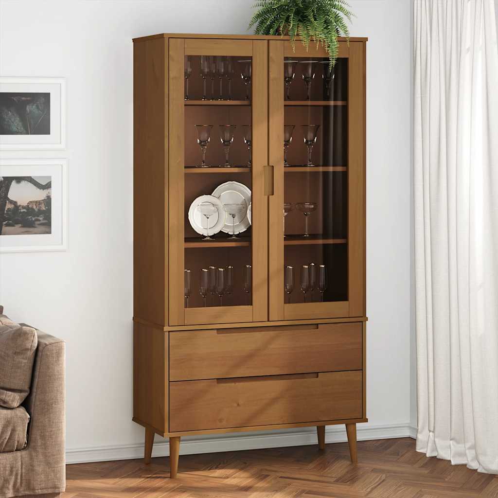 vidaXL Vitrine MOLDE marron 90x35x175 cm bois de pin massif