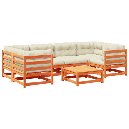 7-tlg. Garten-Sofagarnitur mit Kissen Wachsbraun Kiefernholz