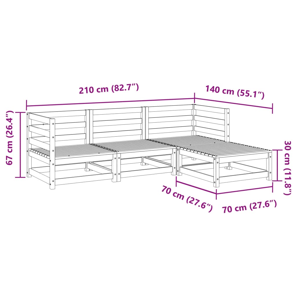 vidaXL 4-tlg. Garten-Sofagarnitur Massivholz Kiefer