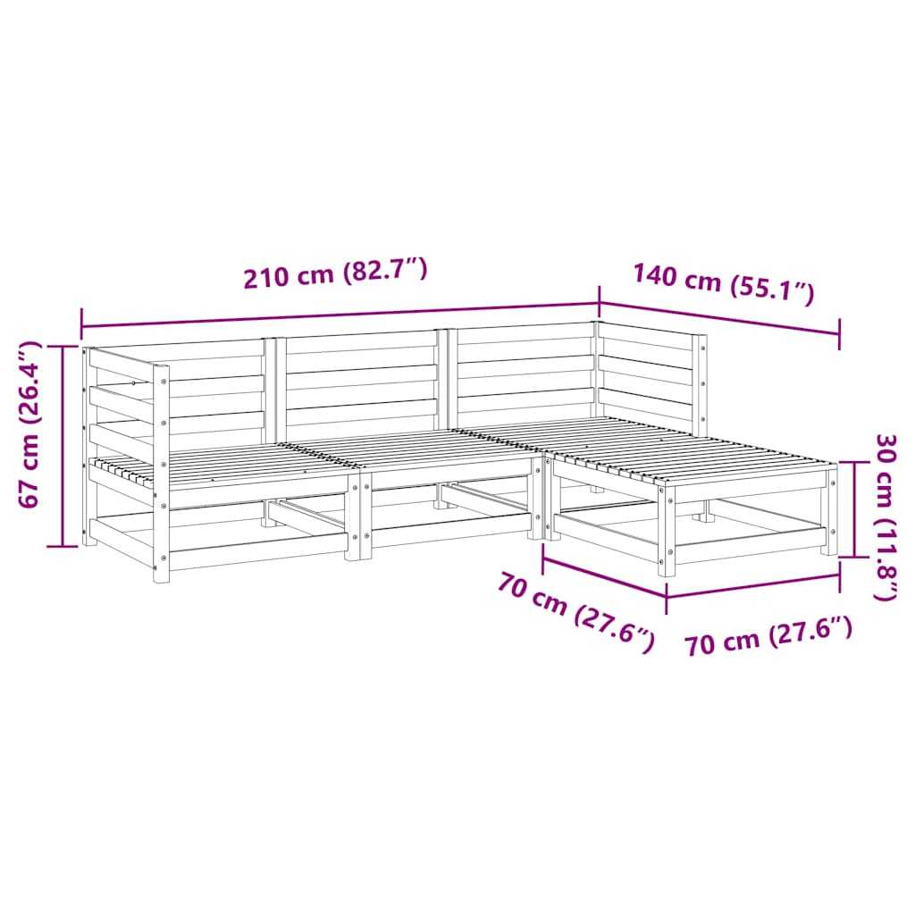 vidaXL 4-tlg. Garten-Sofagarnitur Wachsbraun Massivholz Kiefer