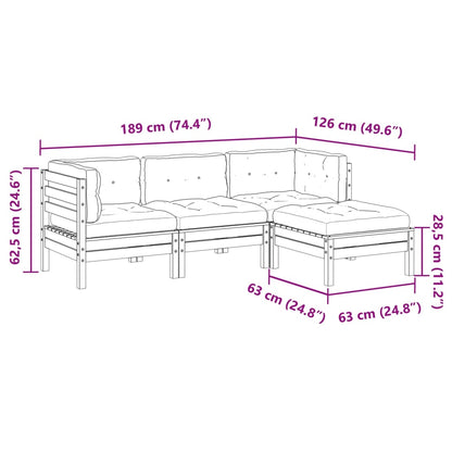 vidaXL 4-tlg. Garten-Sofagarnitur mit Kissen Wachsbraun Kiefernholz