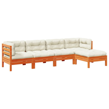 5-tlg. Garten-Sofagarnitur mit Kissen Wachsbraun Kiefernholz