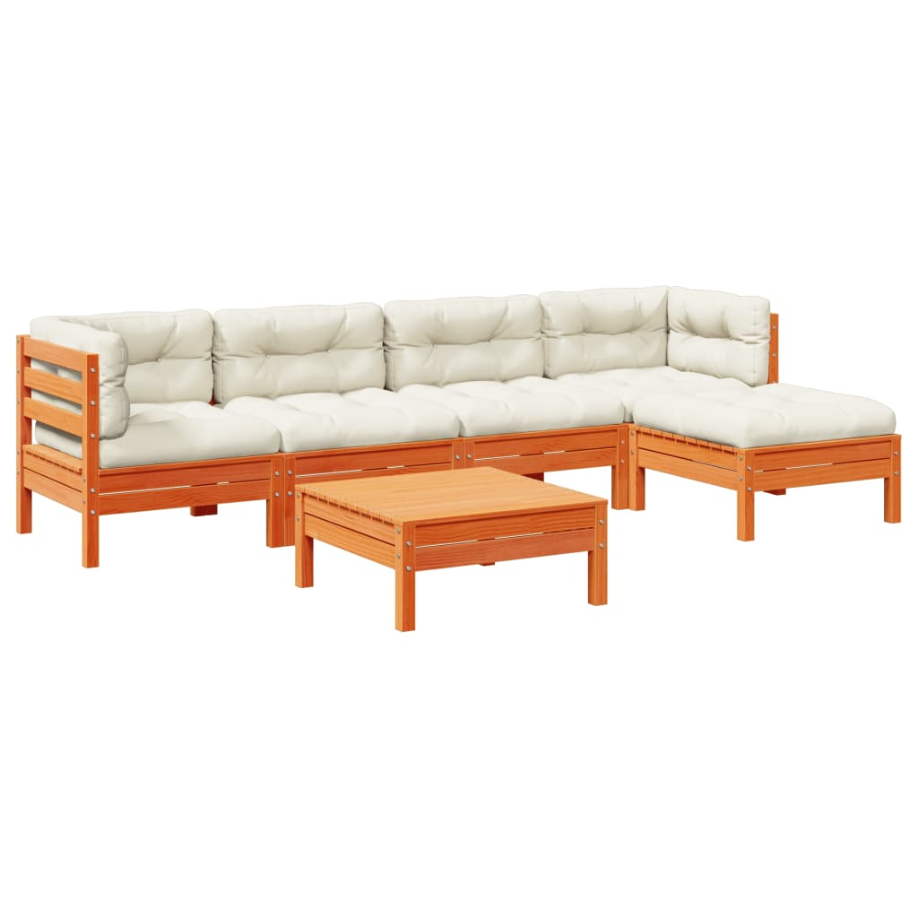 6-tlg. Garten-Sofagarnitur mit Kissen Wachsbraun Kiefernholz