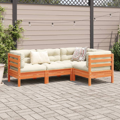vidaXL 4-tlg. Garten-Sofagarnitur mit Kissen Wachsbraun Kiefernholz