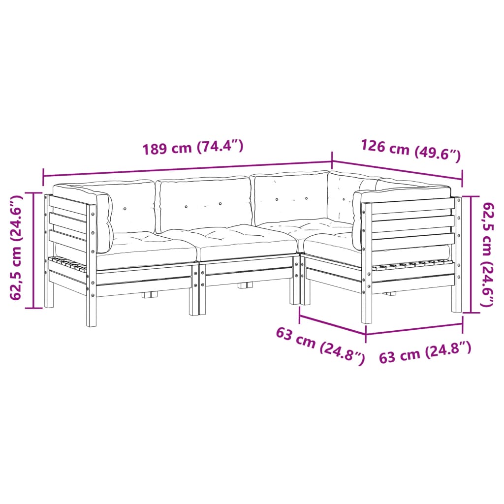 vidaXL 4-tlg. Garten-Sofagarnitur mit Kissen Wachsbraun Kiefernholz