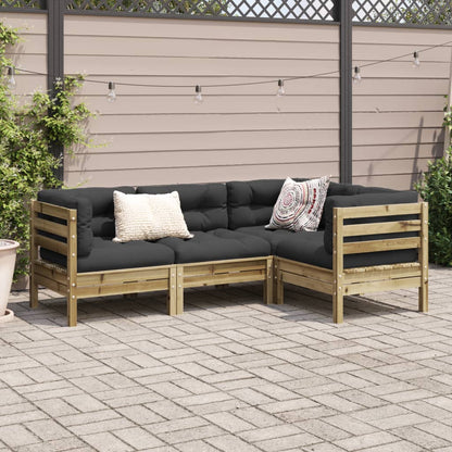 vidaXL 4-tlg. Garten-Sofagarnitur mit Kissen Kiefernholz Imprägniert