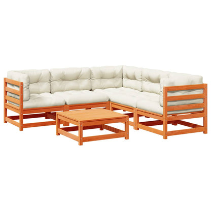 6-tlg. Garten-Sofagarnitur mit Kissen Wachsbraun Kiefernholz