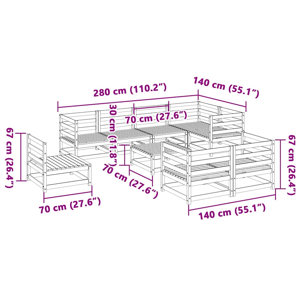 9-tlg. Garten-Sofagarnitur Kiefernholz Imprägniert