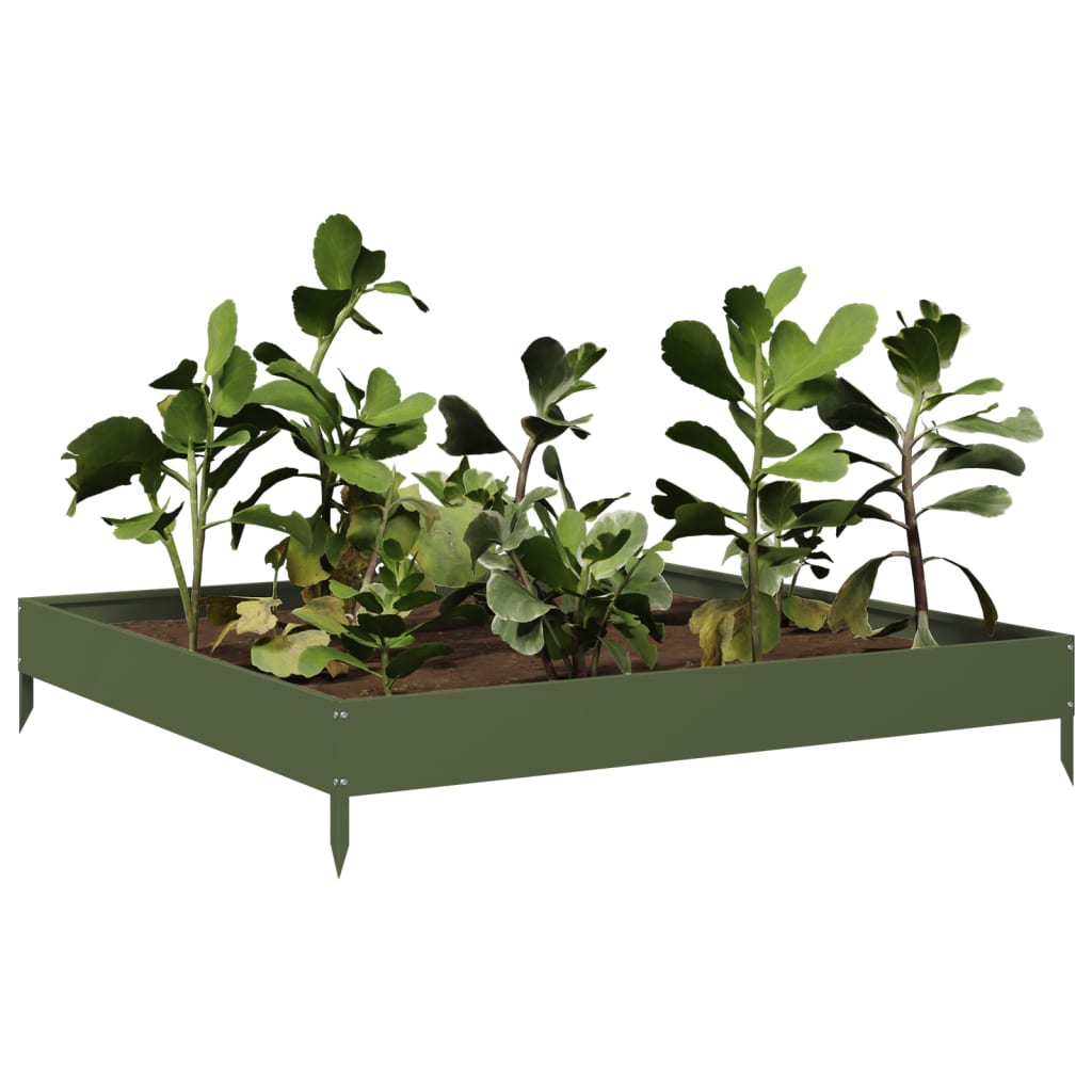 vidaXL Hochbeet Olivgrün 100x100x18,5 cm Stahl