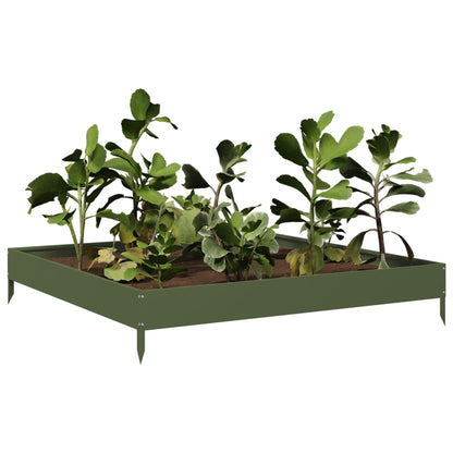 vidaXL Hochbeet Olivgrün 100x100x18,5 cm Stahl