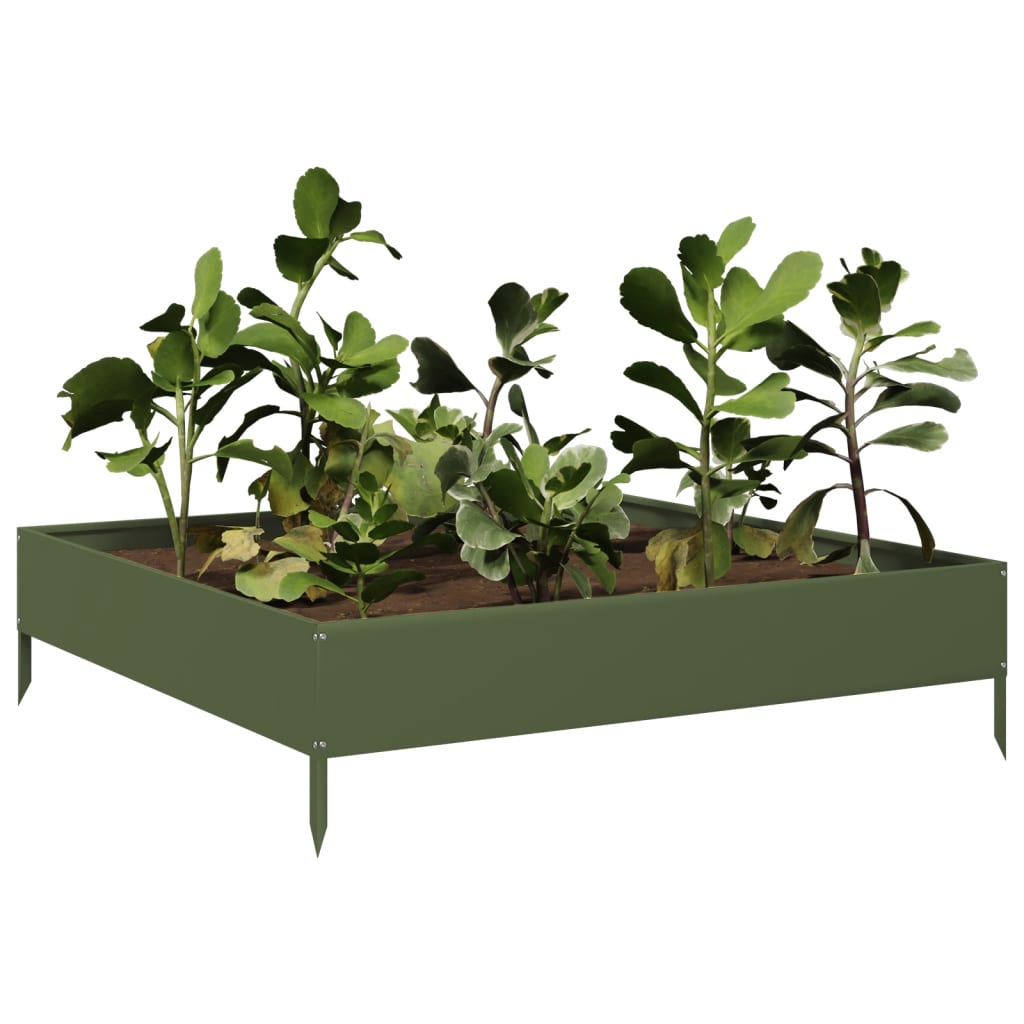 vidaXL Hochbeet Olivgrün 100x100x26 cm Stahl