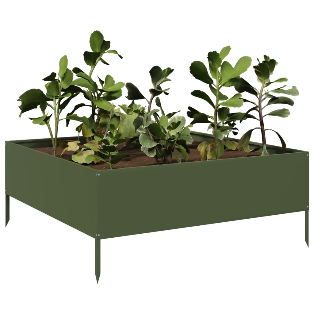 vidaXL Hochbeet Olivgrün 100x100x25 cm Stahl
