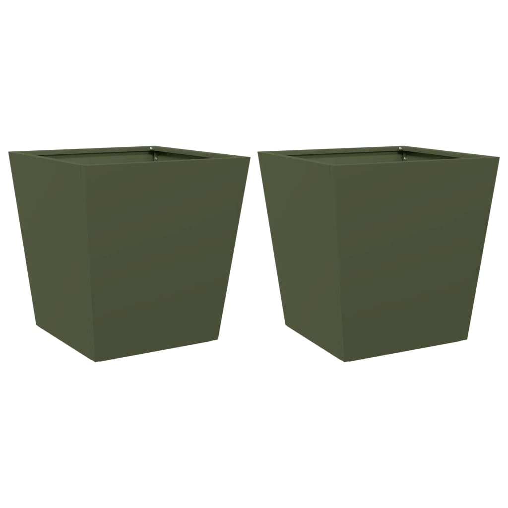 vidaXL Pflanzkübel 2 Stk. Olivgrün 40x40x40 Stahl