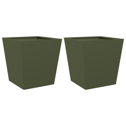 vidaXL Pflanzkübel 2 Stk. Olivgrün 40x40x40 Stahl