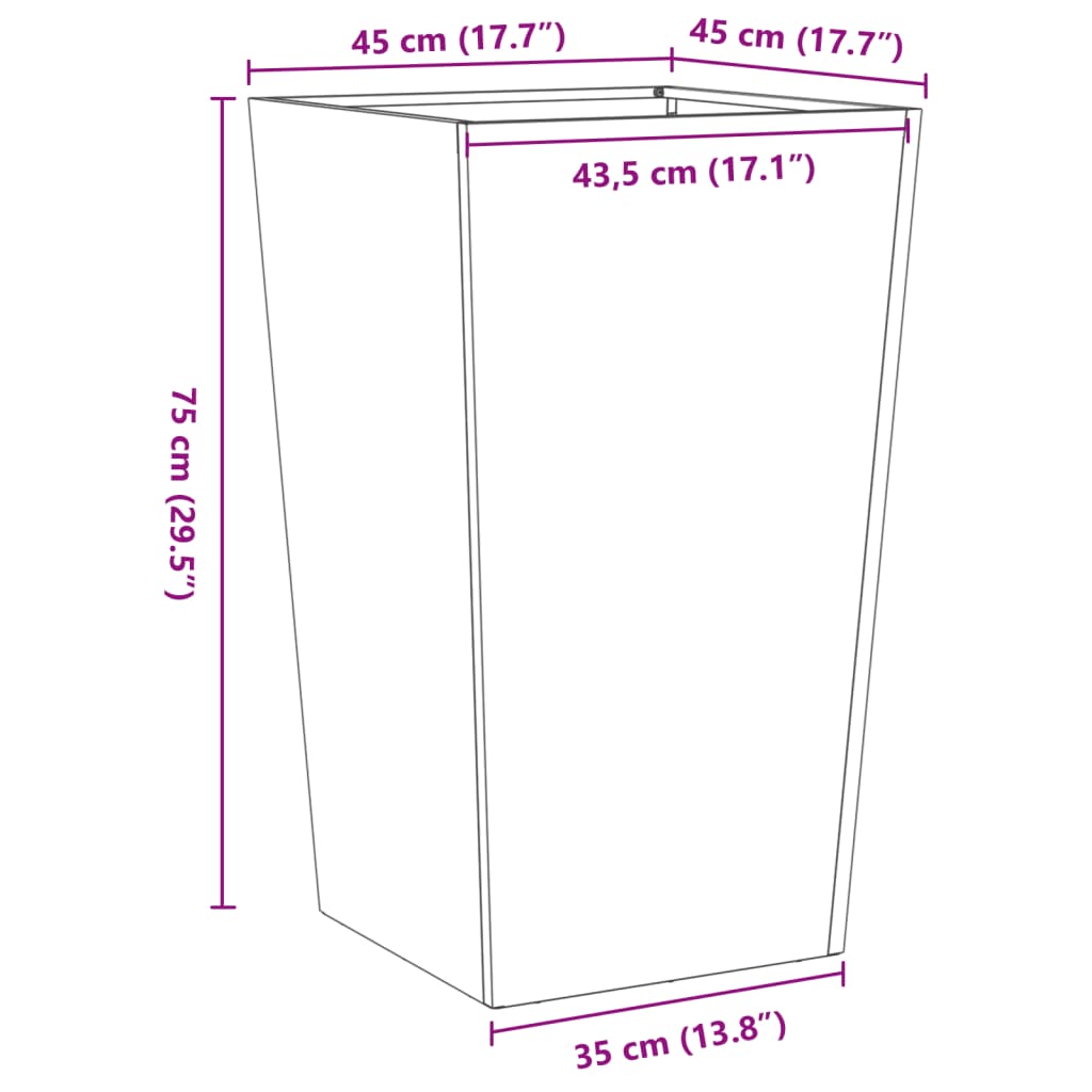 vidaXL Pflanzkübel 2 Stk. Olivgrün 45x45x75 cm Stahl