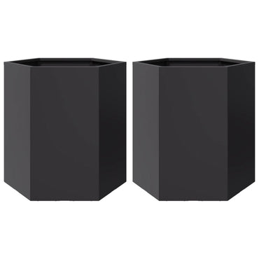 vidaXL Garten-Pflanzgefäße 2 Stück Schwarz Sechseckig 46x40x45 Stahl