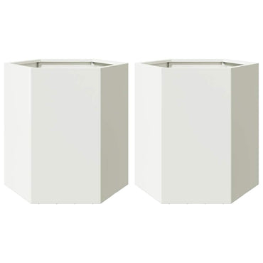 vidaXL Garten-Pflanzgefäße 2 Stück Weiß Sechseckig 46x40x45 Stahl