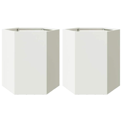 Garten-Pflanzgefäße 2 Stück Weiß Sechseckig 46x40x45 Stahl