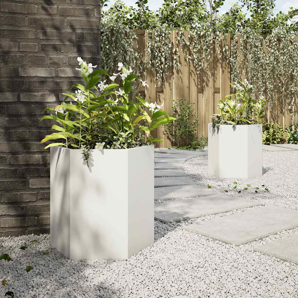vidaXL Garten-Pflanzgefäße 2 Stück Weiß Sechseckig 46x40x45 Stahl