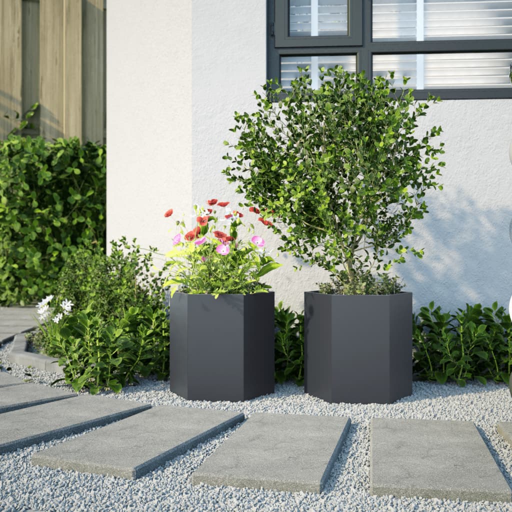 vidaXL Garten-Pflanzgefäße 2 Stück Anthrazit Sechseckig 46x40x45 Stahl