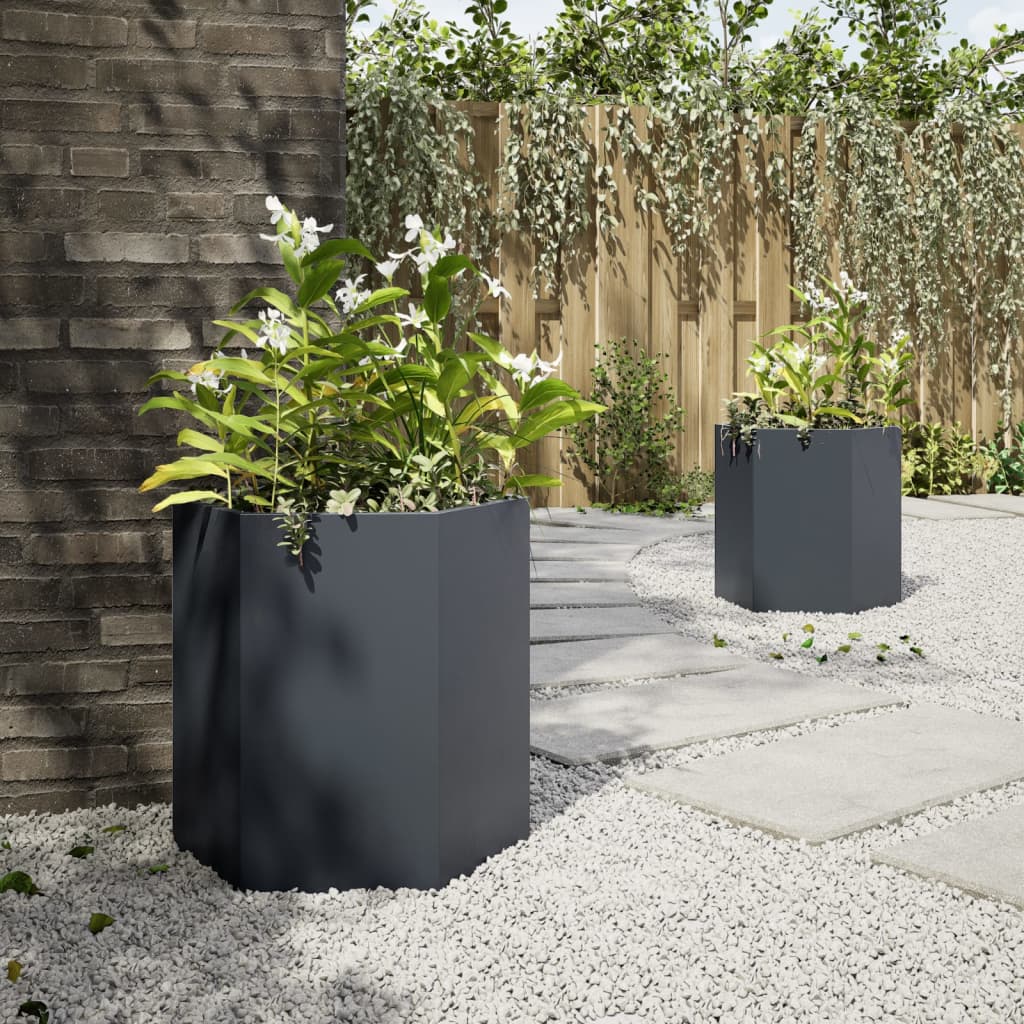 vidaXL Garten-Pflanzgefäße 2 Stück Anthrazit Sechseckig 46x40x45 Stahl