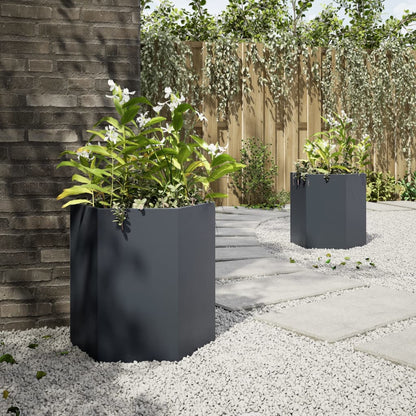 vidaXL Garten-Pflanzgefäße 2 Stück Anthrazit Sechseckig 46x40x45 Stahl