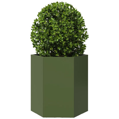 vidaXL Garten-Pflanzgefäße 2 Stk.Olivgrün Sechseckig 46x40x45 cm Stahl