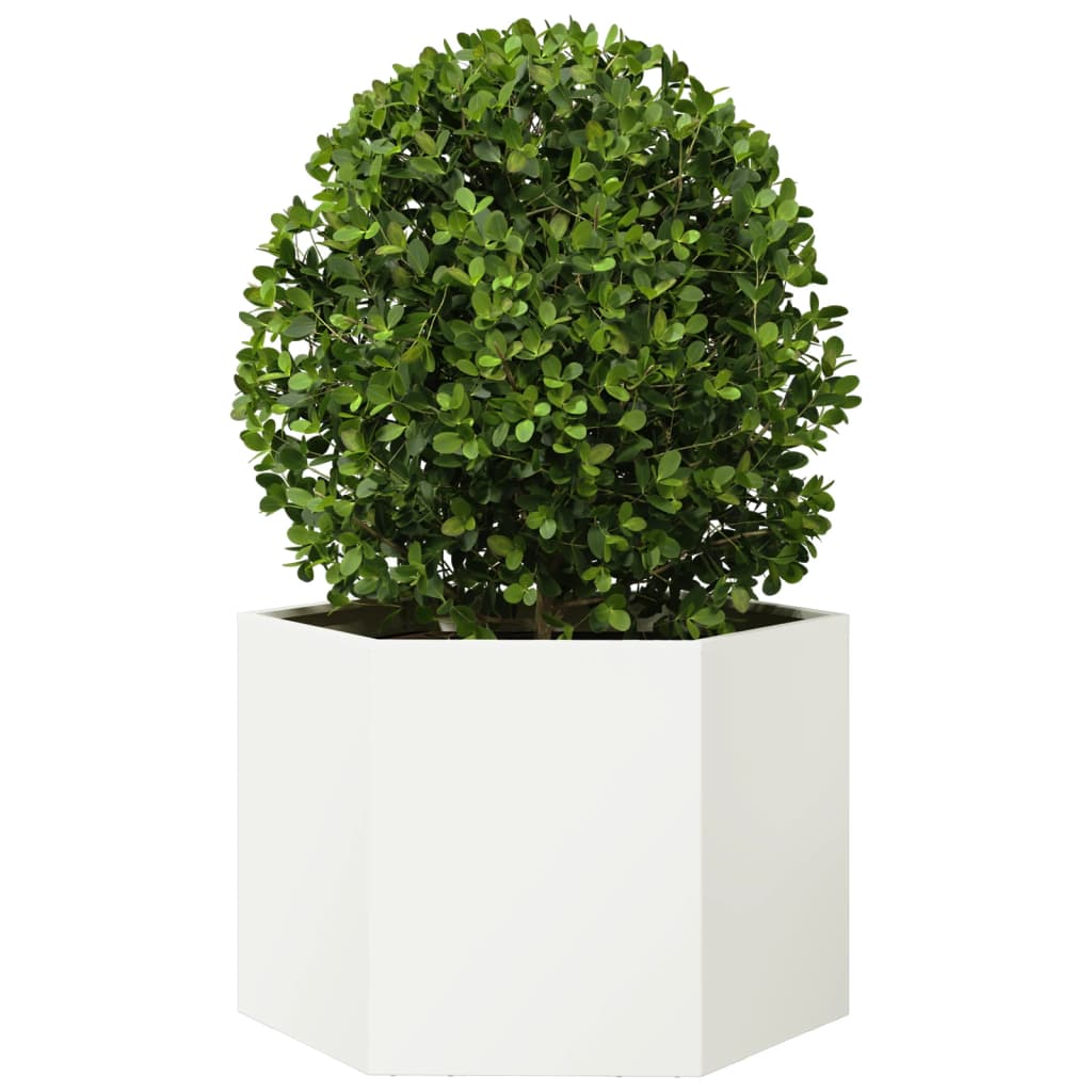 vidaXL Pflanzkübel Weiß Sechseckig 69x60x45 Stahl