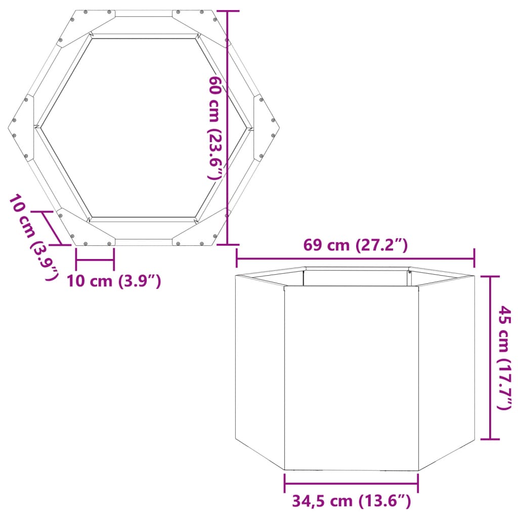vidaXL Pflanzkübel Weiß Sechseckig 69x60x45 Stahl