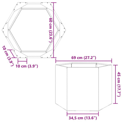 vidaXL Pflanzkübel Weiß Sechseckig 69x60x45 Stahl
