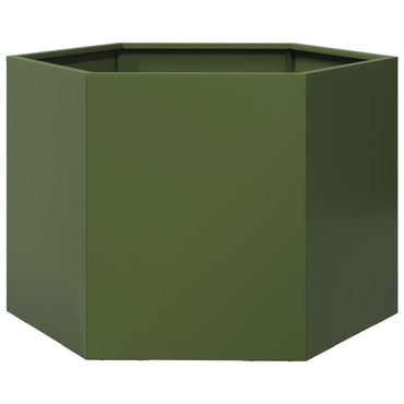 vidaXL Pflanzkübel Olivgrün Sechseckig 69x60x45 Stahl
