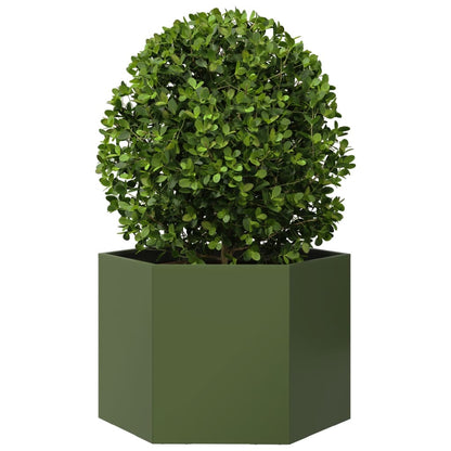 vidaXL Pflanzkübel Olivgrün Sechseckig 69x60x45 Stahl
