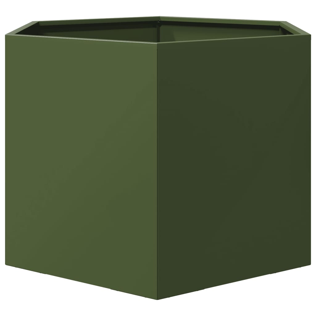 vidaXL Pflanzkübel Olivgrün Sechseckig 69x60x45 Stahl