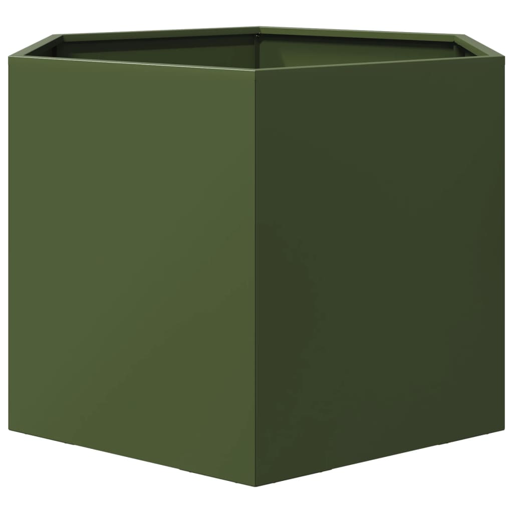vidaXL Pflanzkübel Olivgrün Sechseckig 69x60x45 Stahl
