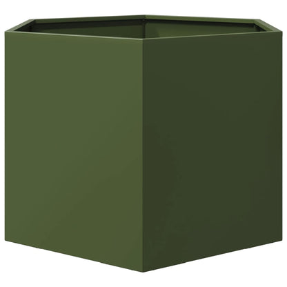 vidaXL Pflanzkübel Olivgrün Sechseckig 69x60x45 Stahl