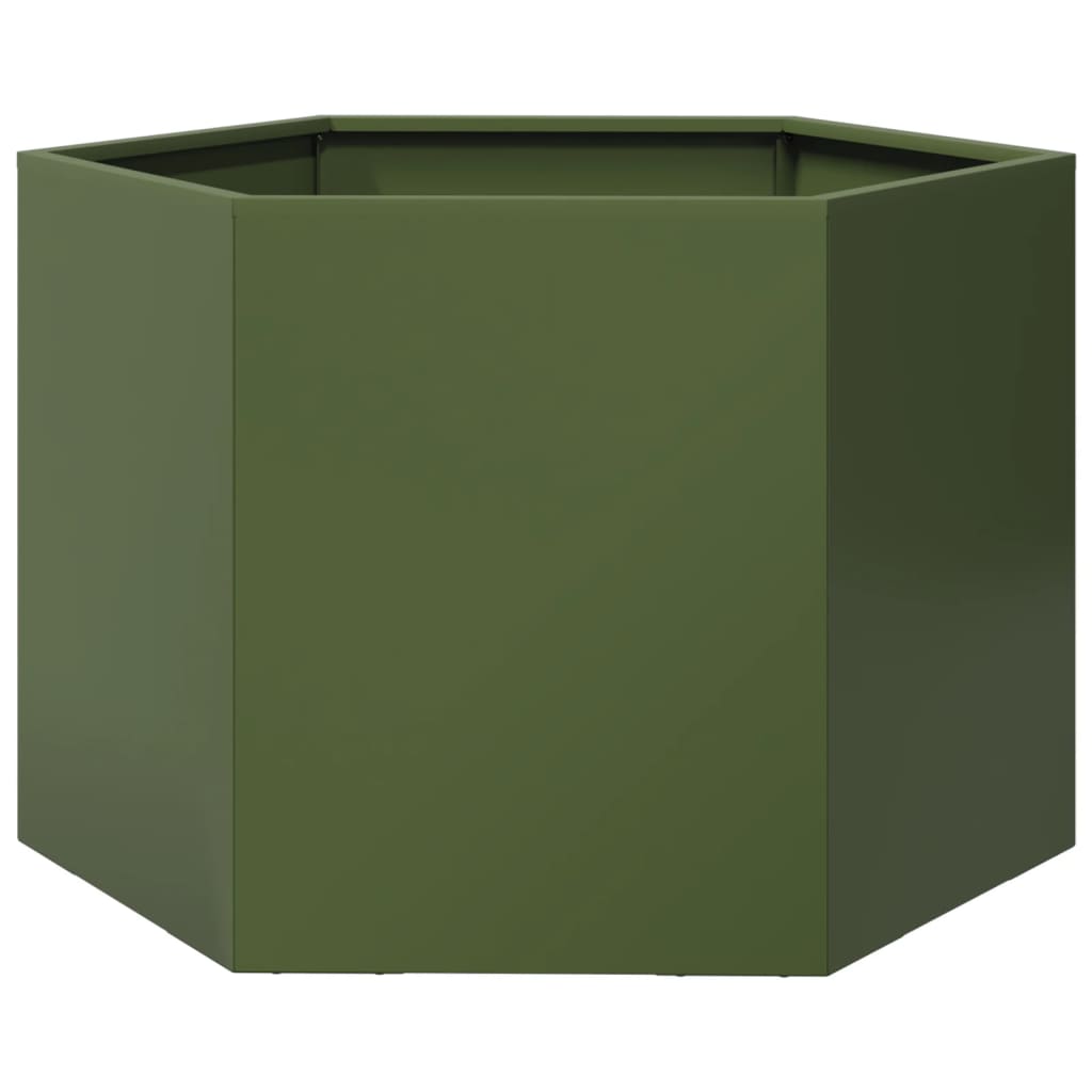 vidaXL Pflanzkübel Olivgrün Sechseckig 69x60x45 Stahl