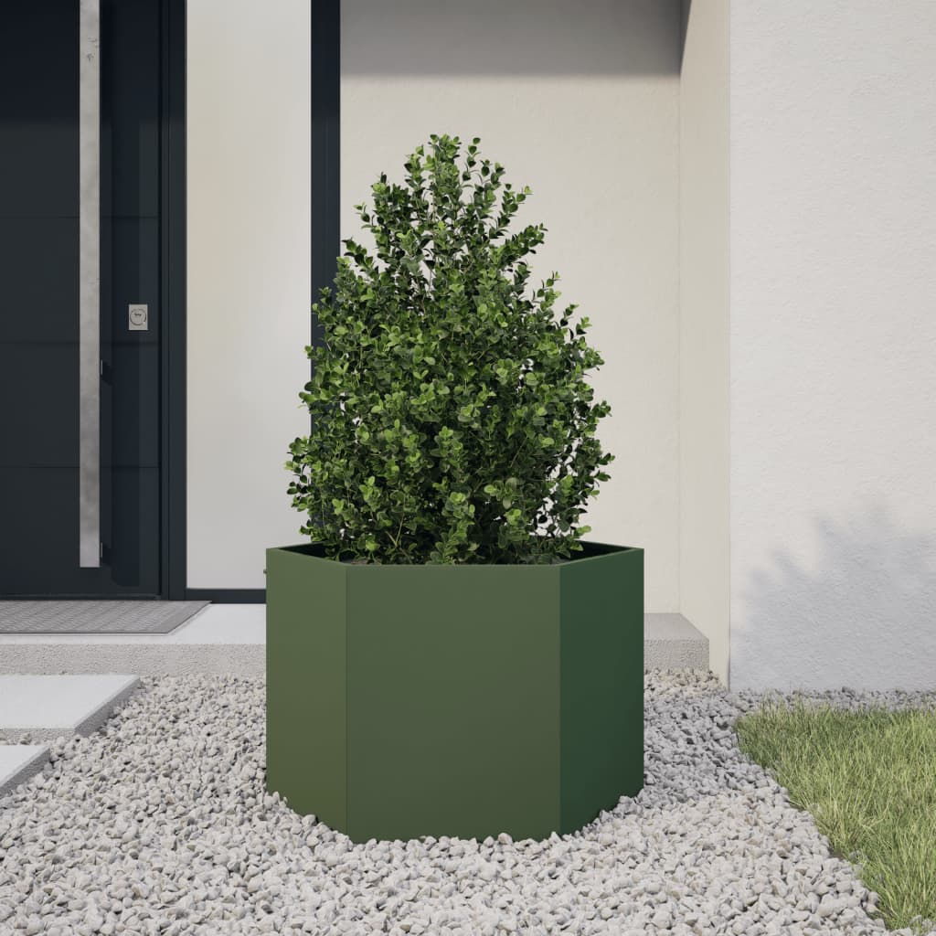vidaXL Pflanzkübel Olivgrün Sechseckig 69x60x45 Stahl